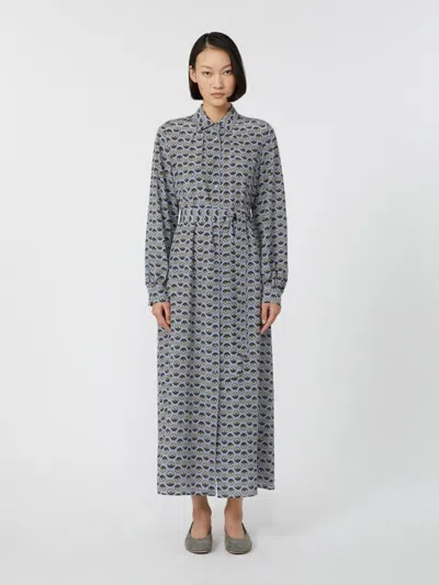 Weekend Max Mara Omens Avio Graphic-print Belted Silk Maxi Dress In Gray
