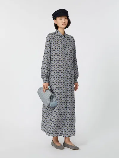 Weekend Max Mara Omens Avio Graphic-print Belted Silk Maxi Dress In Gray
