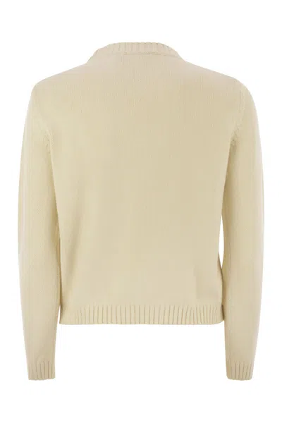 Weekend Max Mara Max Mara Weekend Ivory Cotton Blend Sweater With Collection Motif Inlaid On The Fro In Yellow