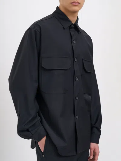 White Sand Wool Blend Overshirt In Blue