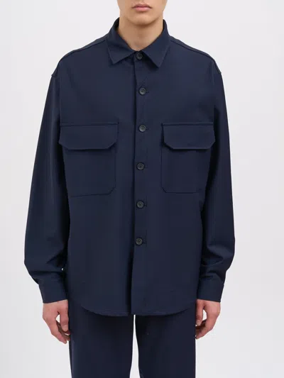 White Sand Wool Blend Overshirt In Blue