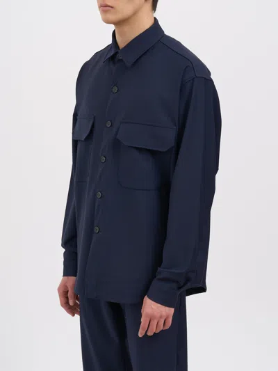 White Sand Wool Blend Overshirt In Blue