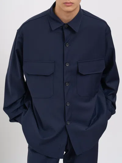White Sand Wool Blend Overshirt In Blue