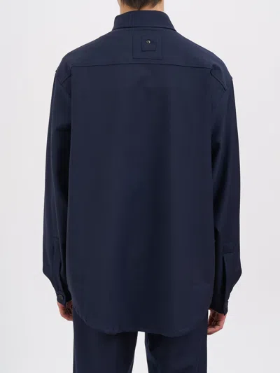 White Sand Wool Blend Overshirt In Blue