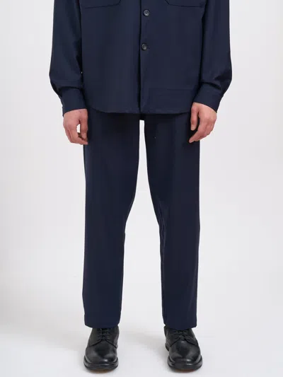 White Sand Wool Mixed Trousers In Blue