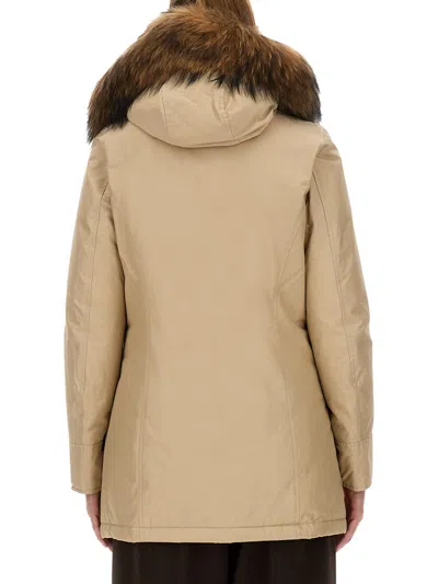 Woolrich Arctic Raccoon Brown Parka In Brown