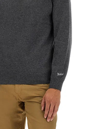 Woolrich Crew Neck Sweater Ribbed Cuffs In Gray