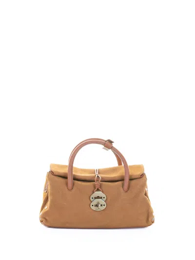 Zanellato Dotta Jones Brandy Suede Shoulder Bag In Neutral