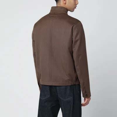 Zegna Wool Jacket With Stand-up Collar In Brown