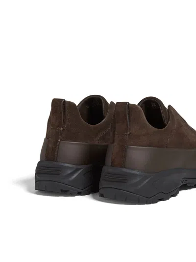 Zegna Baskets Triple Stitch Monte En Veau Velours Marron In Brown