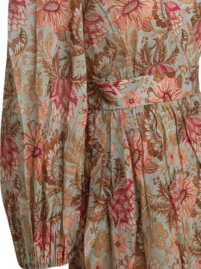 Zimmermann Daylight Mini Wrap Frill Dress Stamp Floral Sage In Brown