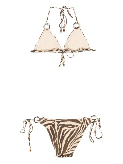 Zimmermann Wanderlust Ring-tie Zebra-pattern Bikini In Multi