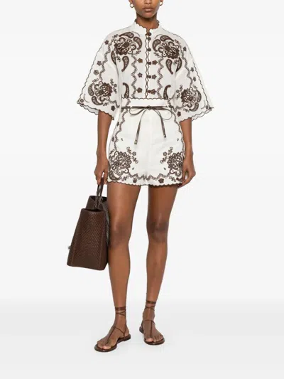 Zimmermann Ascension Embroidered Short Ivory Chocolate In White