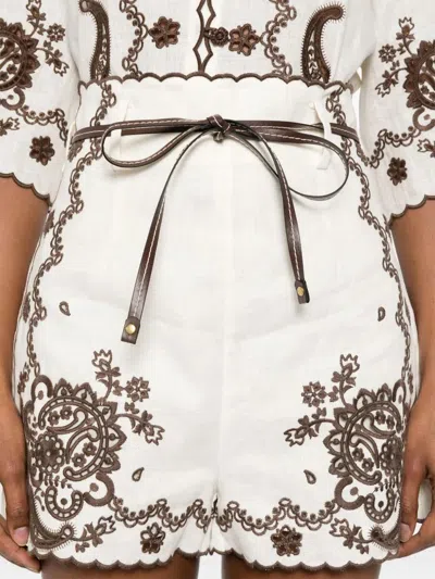 Zimmermann Ascension Embroidered Short Ivory Chocolate In White