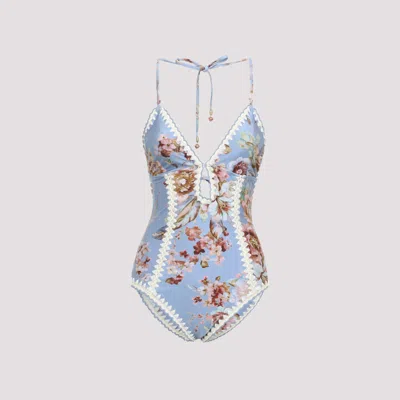 Zimmermann Womens Chambray Floral Awaken Crochet Keyhole Swimsuit In Multi