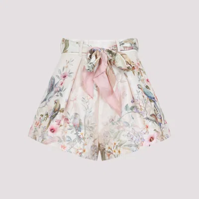 Zimmermann Rebellion Multicolor Shorts With Bow On The Front And All-over Floral Motif In Cotton And Silk Woman In Multi