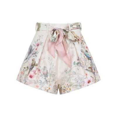 Zimmermann Rebellion Multicolor Shorts With Bow On The Front And All-over Floral Motif In Cotton And Silk Woman In Multi