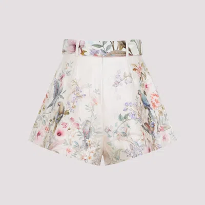 Zimmermann Rebellion Multicolor Shorts With Bow On The Front And All-over Floral Motif In Cotton And Silk Woman In Multi