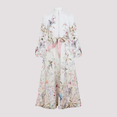 Zimmermann Rebellion Multicolor Midi Dress With Bow Detail On The Front And All-over Floral Print In Linen Woma