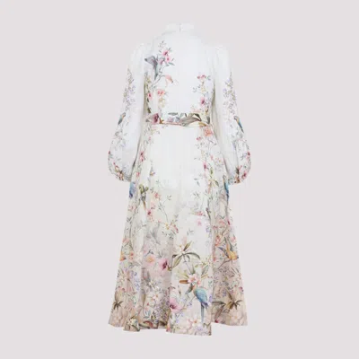 Zimmermann Rebellion Multicolor Midi Dress With Bow Detail On The Front And All-over Floral Print In Linen Woma