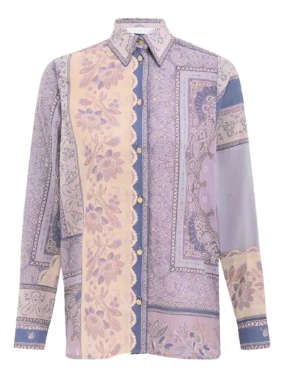 Zimmermann Mixed-print Shirt With Button Front In Purple