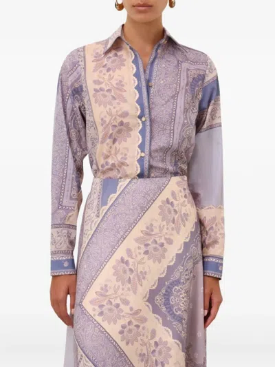 Zimmermann Mixed-print Shirt With Button Front In Purple