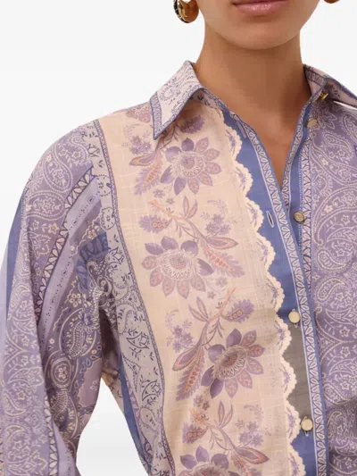 Zimmermann Mixed-print Shirt With Button Front In Purple