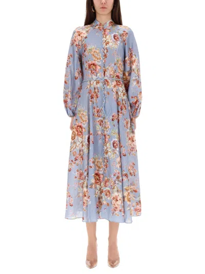 Zimmermann Awaken Billow Floral Midi Dress In Blue