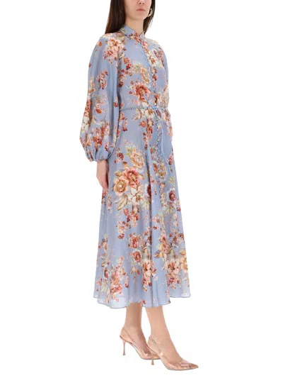 Zimmermann Awaken Billow Floral Midi Dress In Blue