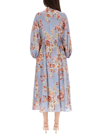 Zimmermann Awaken Billow Floral Midi Dress In Blue