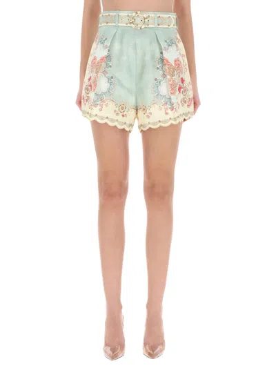 Zimmermann Multicolour Linen Shorts In Multi
