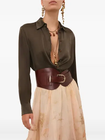 Zimmermann Satin Shirt With Embroidery In Green