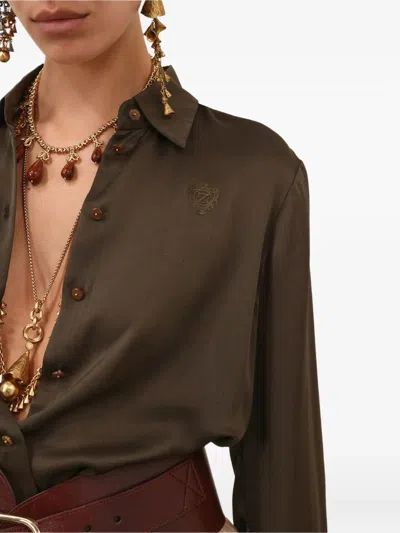 Zimmermann Satin Shirt With Embroidery In Green