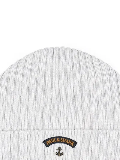 Paul & Shark Ribbed Beanie Hat In White