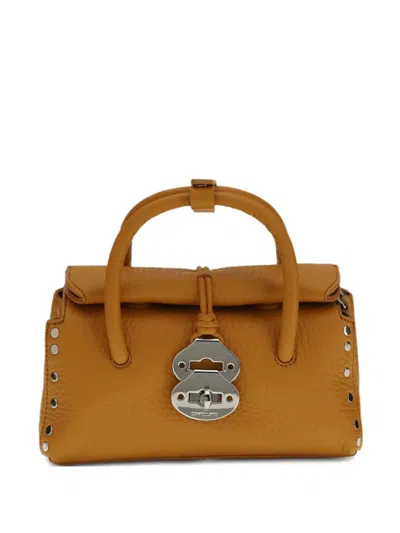 Zanellato Dotta Small Tote Bag In Grained Texture Leather In Orange