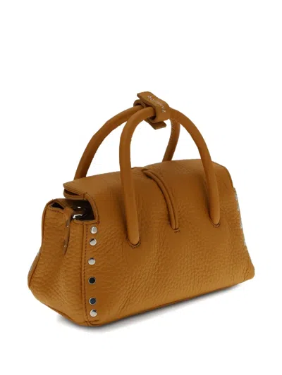 Zanellato Dotta Small Tote Bag In Grained Texture Leather In Orange