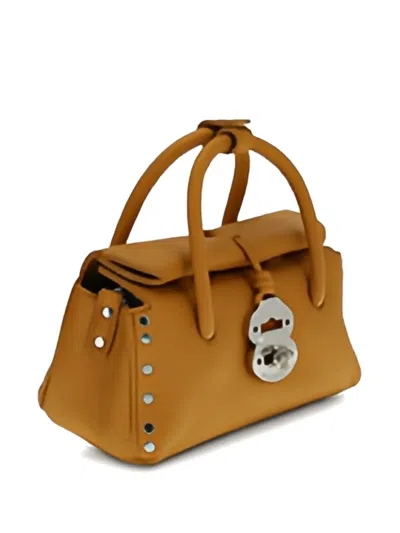 Zanellato Dotta Small Tote Bag In Grained Texture Leather In Orange