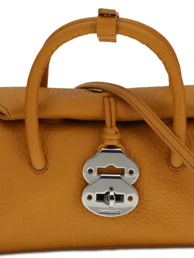 Zanellato Dotta Small Tote Bag In Grained Texture Leather In Orange