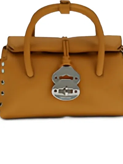 Zanellato Dotta Small Tote Bag In Grained Texture Leather In Orange