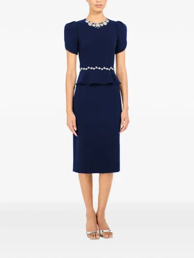 Jenny Packham Jules Floral-embellished Midi Dress In Blue
