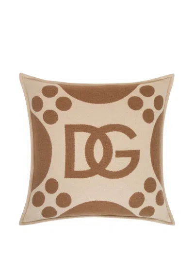 Dolce & Gabbana Wool Jacquard Cushion Medium In Neutral