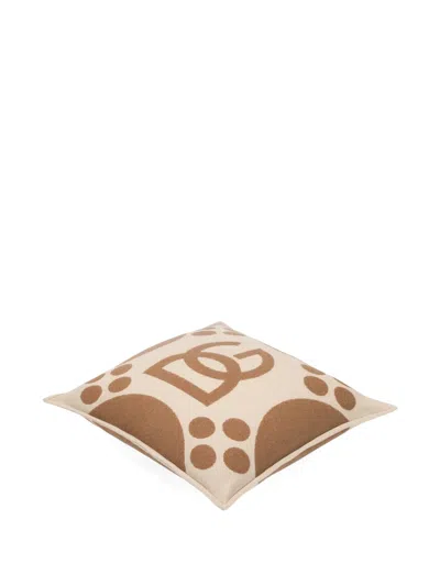 Dolce & Gabbana Wool Jacquard Cushion Medium In Neutral
