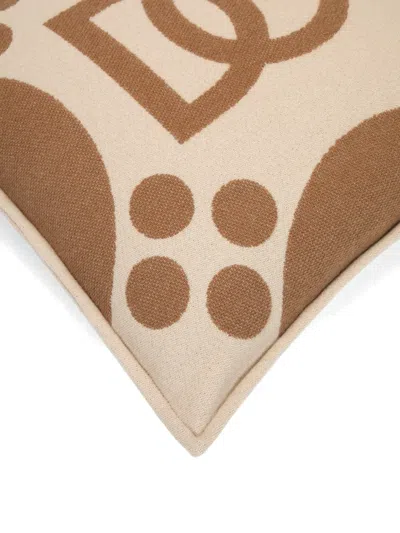Dolce & Gabbana Wool Jacquard Cushion Medium In Neutral