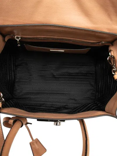 Pre-owned Prada 2000-2025 Glace Calf Sound Lock Satchel In Brown