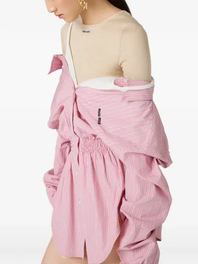 Miu Miu Striped Elasticated Mini Dress In Pink