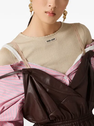 Miu Miu Striped Elasticated Mini Dress In Pink