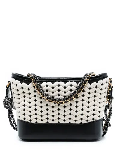 Pre-owned Chanel 2019 Small Knit And Calfskin Gabrielle Hobo Crossbody Bag In White