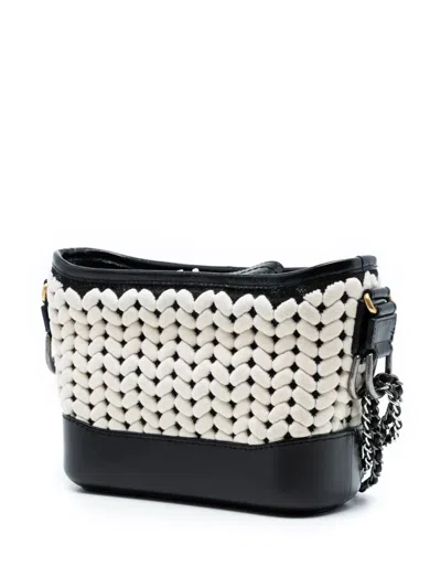 Pre-owned Chanel 2019 Small Knit And Calfskin Gabrielle Hobo Crossbody Bag In White