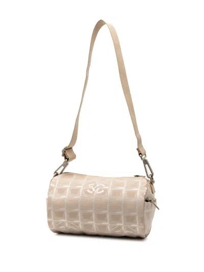 Pre-owned Chanel 2002-2003 New Travel Line Nylon Barrel Shoulder Bag In Brown