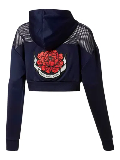 Puma Cropped Mesh Hoodie Sweatshirt In Blue
